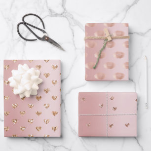 Blush Rose Gold Glitter Hearts Kisses Wrapping Paper Sheet