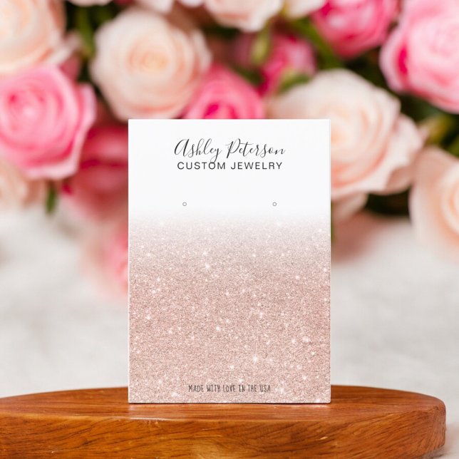 Blush rose gold glitter jewellery earring display business card (Blush rose gold glitter jewelry earring display business card)