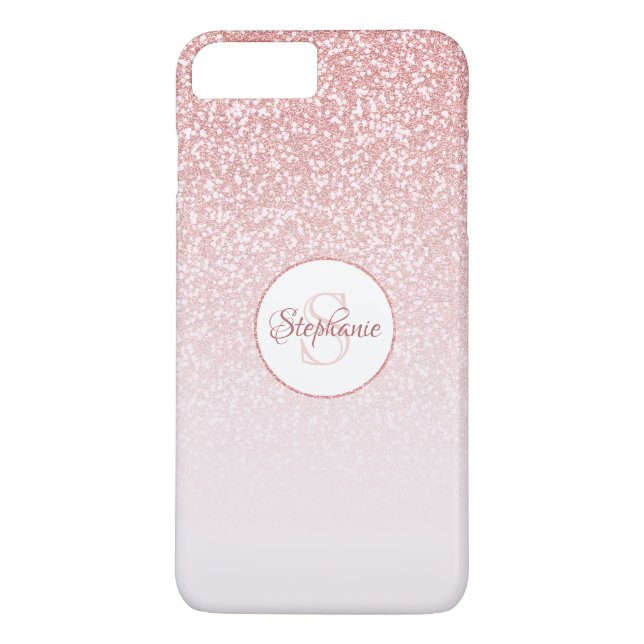 Blush Rose Gold Glitter Monogram Case-Mate iPhone Case (Back)