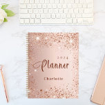 Blush rose gold glitter name 2025 planner<br><div class="desc">A rose gold background with elegant blush faux glitter dust. Personalize and add a year (upside down) and add a name. The name is written in dark rose gold with a large modern hand lettered style script with swashes. Perfect for school, work or organizing your personal/family life. To keep the...</div>