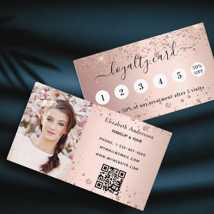 Blush rose gold glitter qr code photo business loyalty card
