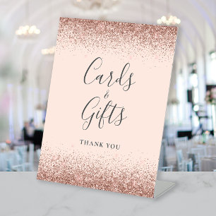 Blush Rose Gold Glitter Wedding Cards and Gifts Pedestal Sign