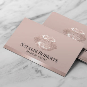 Blush Rose Gold Lips Makeup Artist Beauty Salon Business Card