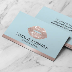 Blush Rose Gold Lips Mint Blue Beauty Salon Business Card