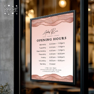 Blush Rose Gold Marble Agate Beauty Salon Hours