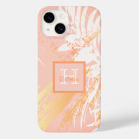 Blush rose gold palm tree leaves monogram