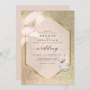 Blush Rose Gold Pampas Grass Floral Invitation