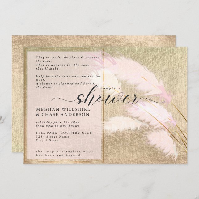 Blush Rose Gold Pampas Grass  Invitation (Front/Back)