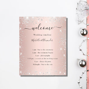 Blush rose gold silver glitter wedding program