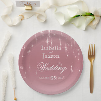 Blush Rose Gold Star Lights Paper Plate