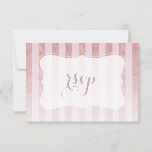 Blush Rose Gold Stripes Wedding RSVP (Front)