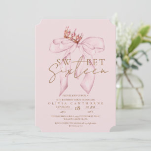 Blush Rose & Gold Sweet 16 Bow Birthday  Invitation