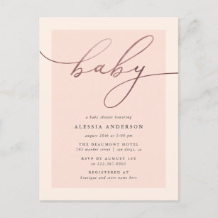 Blush & Rose Gold Typography Girl Baby Shower Invitation Postcard