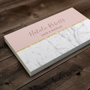 Blush Rose Gold & White Marble Modern Beauty Salon Business Card