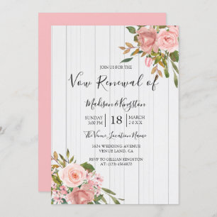 Blush Rose Gold White Wood Vow Renewal Invite