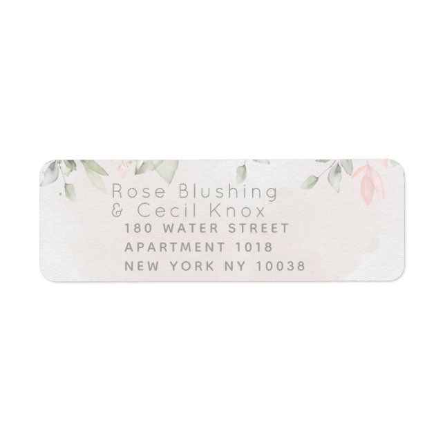 Blush Rose Greenery Wedding Return Address Label (Front)