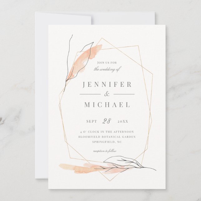 Blush Rose Hand-drawn Watercolor Spring Wedding Invitation (Front)