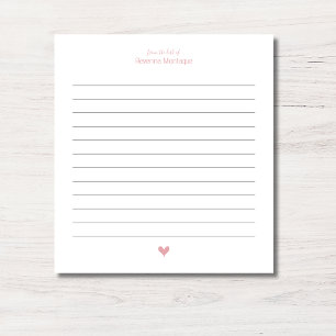 Blush Rose Heart Minimalist Custom Name Lined Notepad