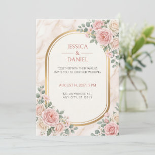 Blush Rose Marble Gold Arch Wedding Invitation