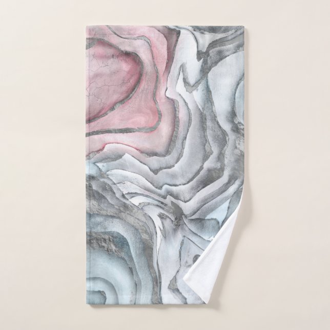 Blush rose marble - pastel pinks and silver bath towel set (Hand Towel)