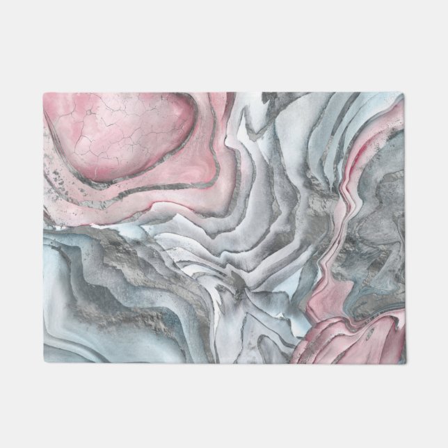 Blush rose marble - pastel pinks and silver doormat (Front)