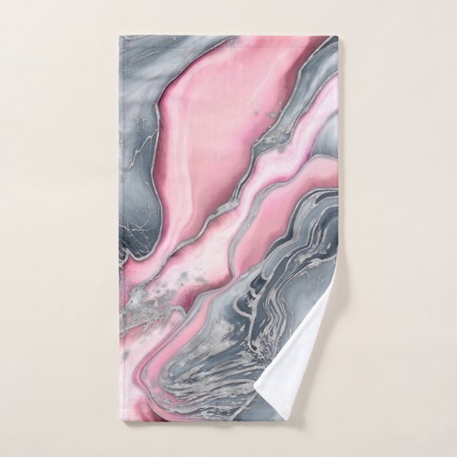 Blush rose marble - pastel pinks, grey and silver bath towel set (Hand Towel)