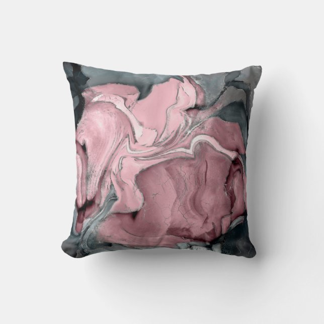 Blush rose marble - pastel pinks, grey and silver cushion (Front)