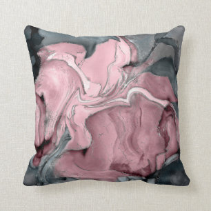 Blush rose marble - pastel pinks, grey and silver cushion