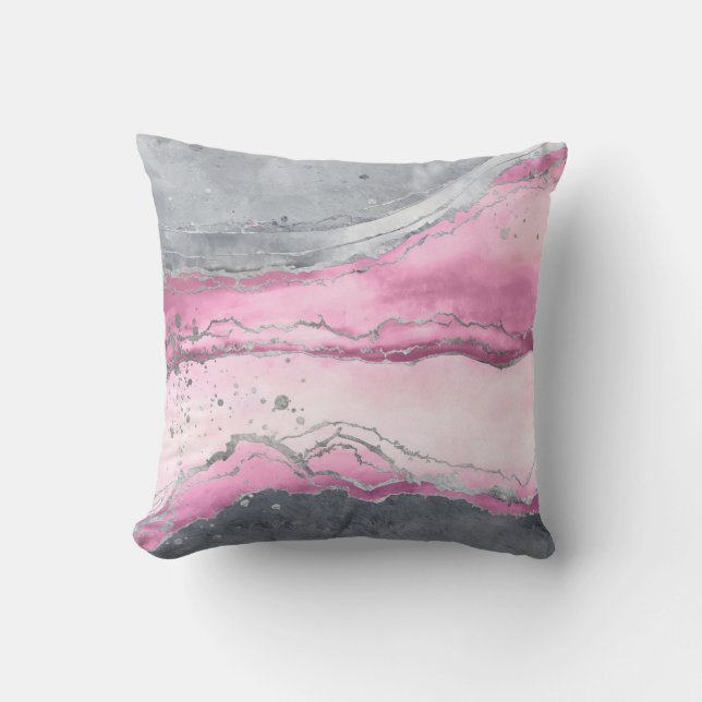 Blush rose marble - pastel pinks, grey and silver cushion (Front)