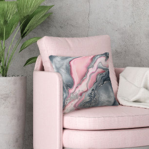 Blush rose marble - pastel pinks, grey and silver cushion