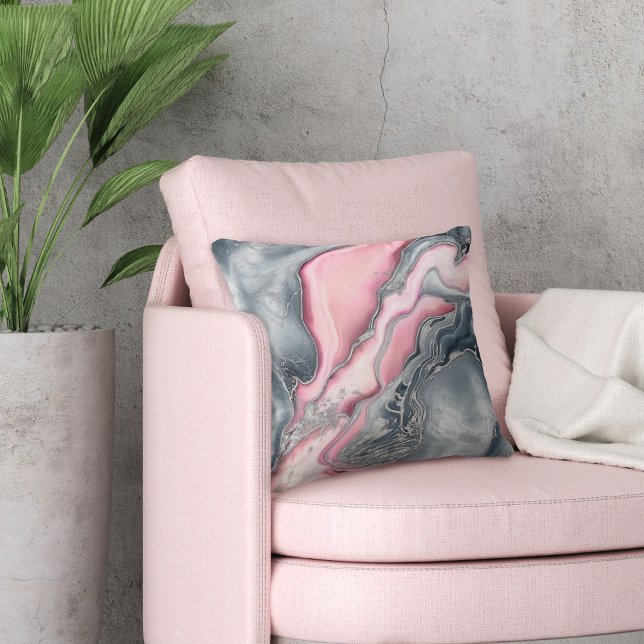 Blush rose marble - pastel pinks, grey and silver cushion (Creator Uploaded)