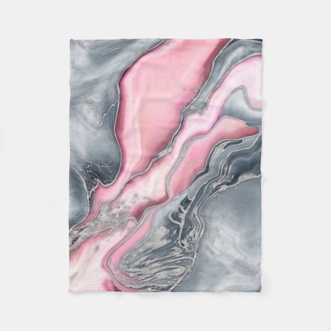 Blush rose marble - pastel pinks, grey and silver fleece blanket (Front)