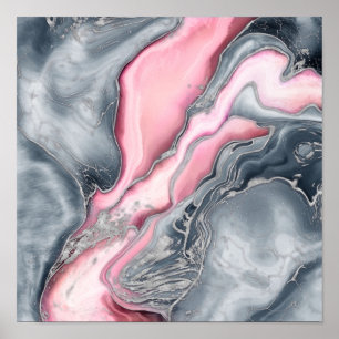 Blush rose marble - pastel pinks, grey and silver poster