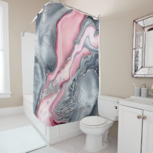 Blush rose marble - pastel pinks, grey and silver shower curtain