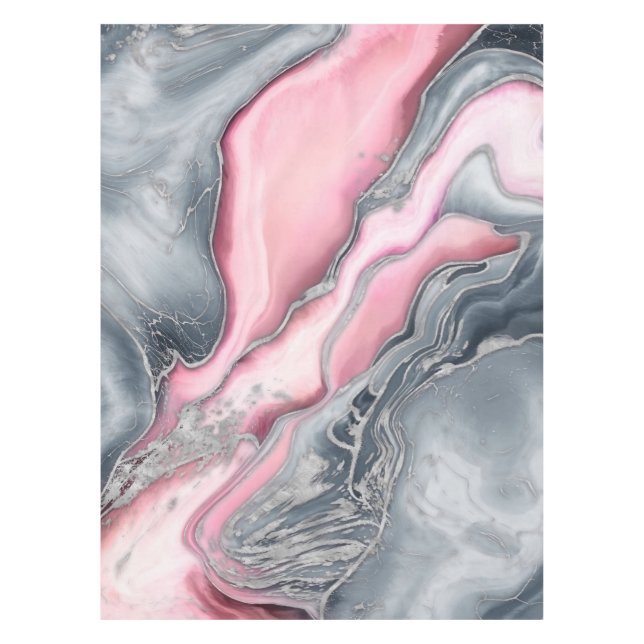 Blush rose marble - pastel pinks, grey and silver tablecloth (Front)
