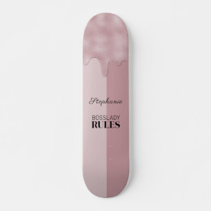 Blush Rose Metallic Drips Logo Personalised Skateboard