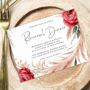 Blush Rose Pampas Grass Wedding Rehearsal Dinner Invitation