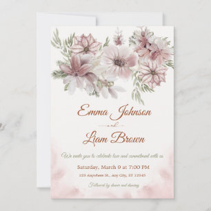 Blush Rose & Peach Floral Wedding Invitation