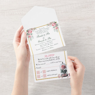 Blush rose, pink all in one invitation
