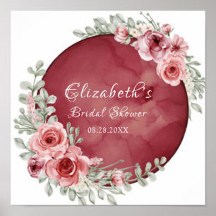 Blush Rose Pink Chic Perennial Peony Bridal Shower Poster