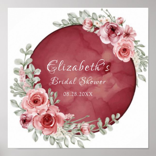 Blush Rose Pink Chic Perennial Peony Bridal Shower Poster (Front)