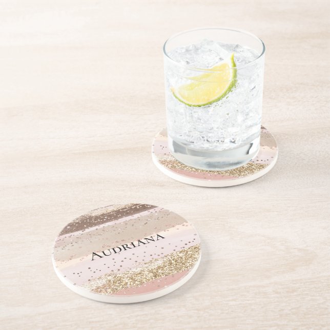 Blush Rose Pink Chocolate Gold Glitter Birthday Coaster (Side)