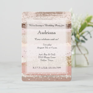 Blush Rose Pink Chocolate Gold Glitter Birthday Invitation