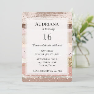 Blush Rose Pink Chocolate Gold Glitter Birthday Invitation