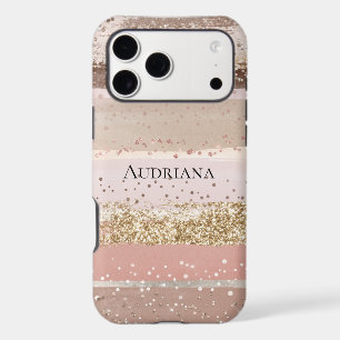Blush Rose Pink Chocolate Gold Glitter Stripes