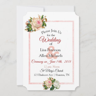 Blush Rose Pink Floral Wedding Invitation