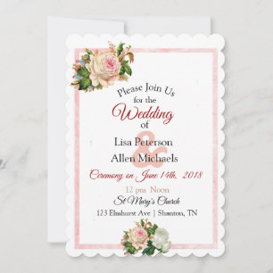 Blush Rose Pink Floral Wedding Invitation