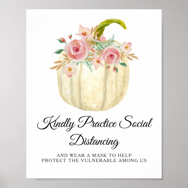 Blush Rose Pink Flower Pumpkin Social Distancing Poster (Front)