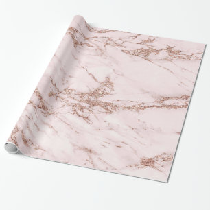 Blush Rose Pink Glitter Marble Glossy Wrapping Paper