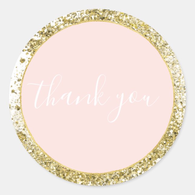 Blush Rose Pink Gold Confetti Sparkle Faux Glitter Classic Round Sticker (Front)